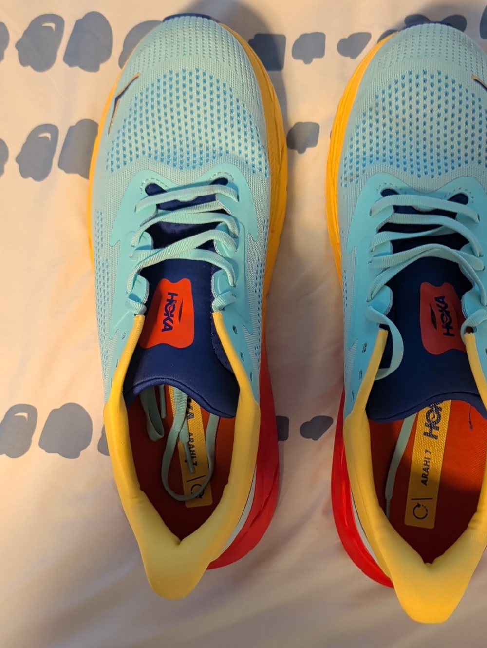 Hoka Arahi 7 Light Blue, Yellow & Red Athletic Running Shoes